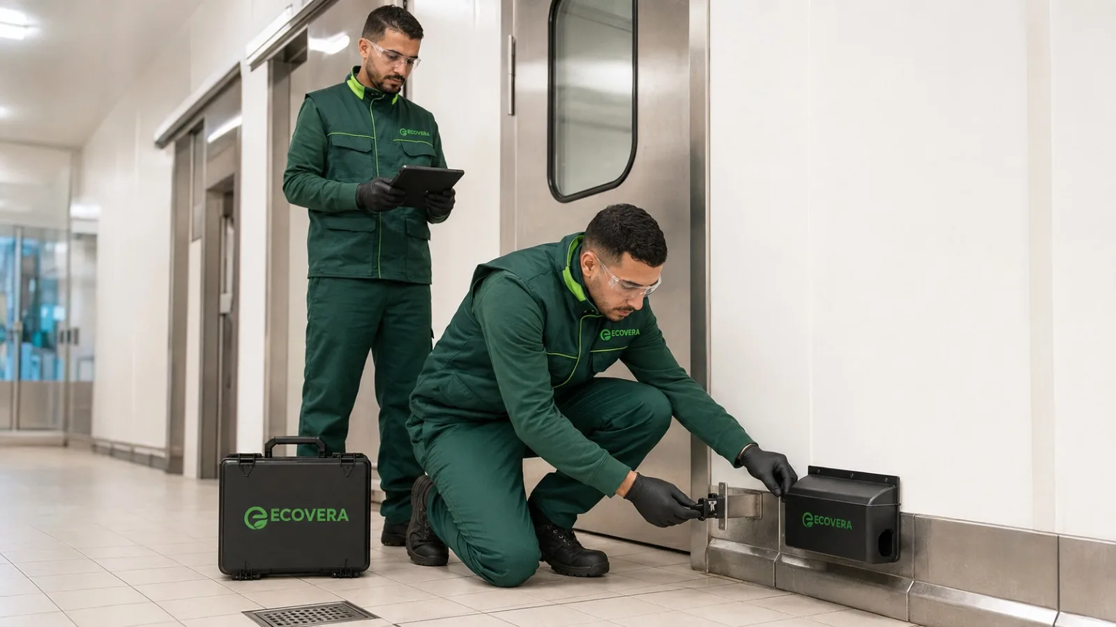 Technicien ECOVERA réalisant une intervention de désinfection